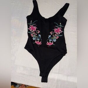 Forever 21 Black Floral Bodysuit